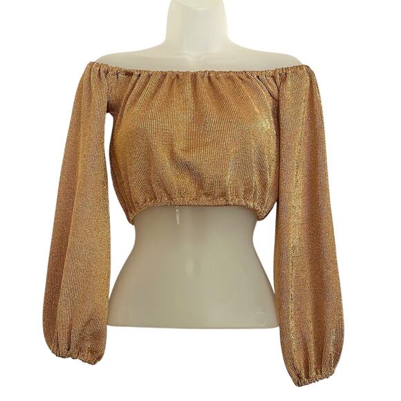 Lovers and Friends Nayelli Metallic Gold Women's Crop Top Size XS - Picture 2 of 8
